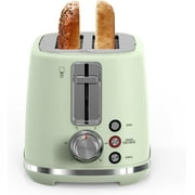 LONGDEEM 2 Slice Toaster, Wide Slots, High Lift, Auto Off, Frozen Modes, Easy Clean Crumb Tray, Green